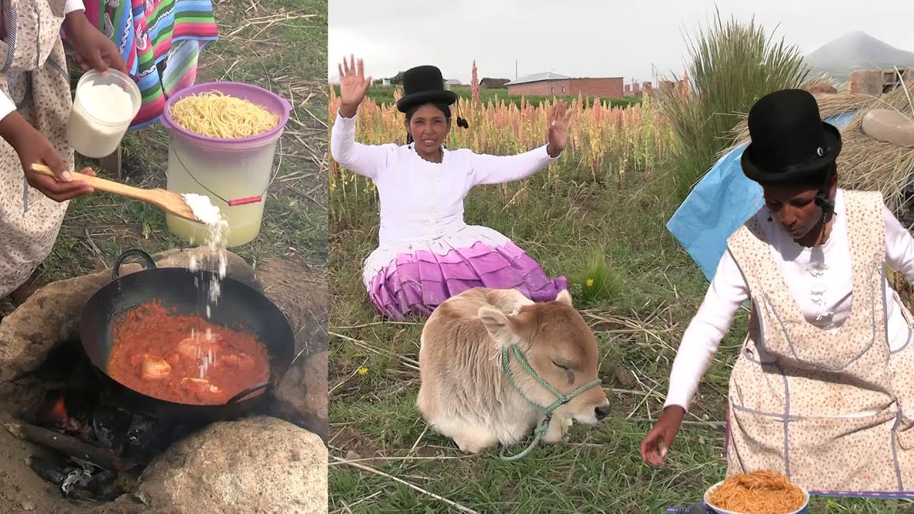 COCINANDO TALLARINES ROJOS CON POLLO EN EL CAMPO - CHOLITA JULIA