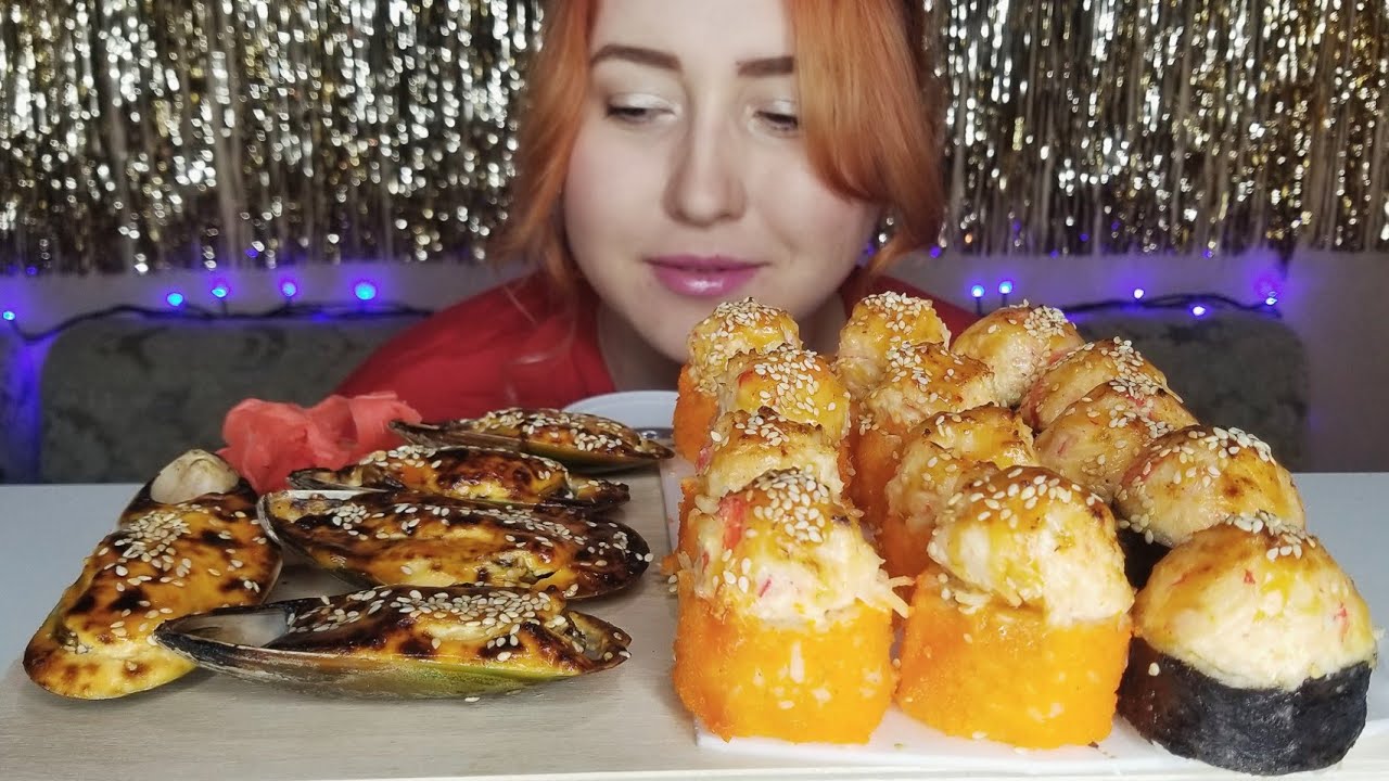 ЗАПЕЧЕННЫЕ СУШИ РОЛЛЫ МИДИИ  АСМР МУКБАНГ | SUSHI ROLLS MUSSELS ASMR MUKBANG eating show | 먹방
