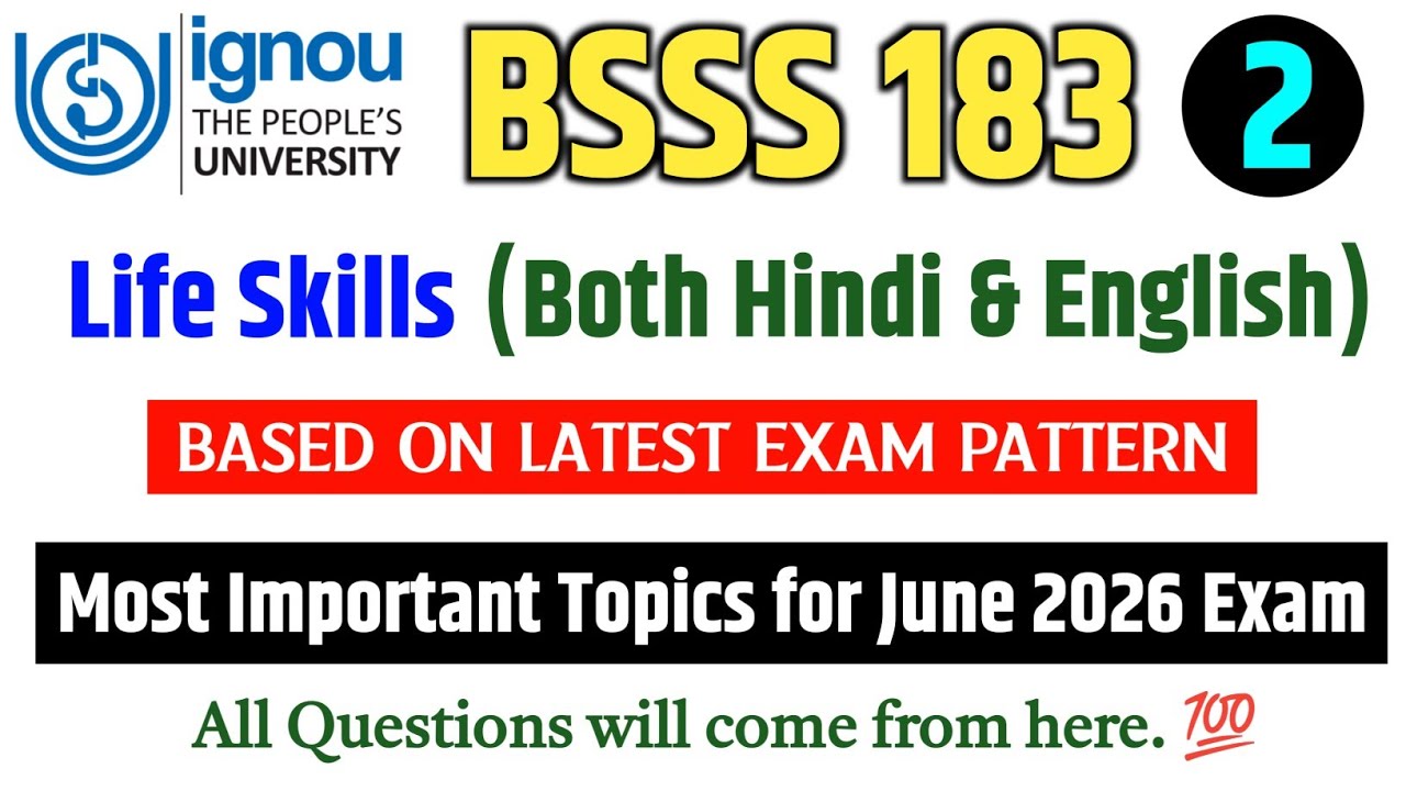 #2 BSSS 183 Important Qustions June 2026 Exam |Life Skills |IGNOU BSSS 183 Question Paper June 2026 