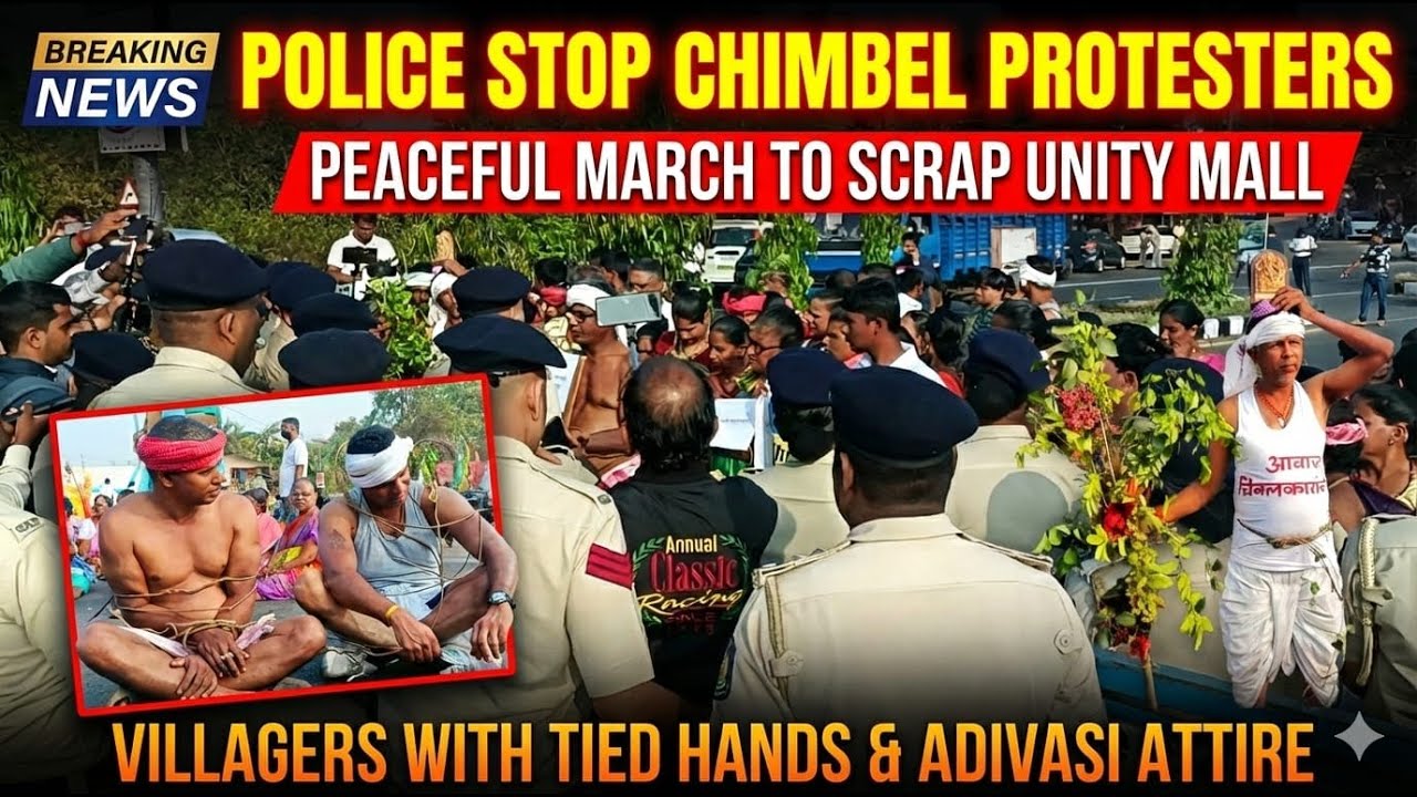 Police Stop Around 200 Chimbel Protesters in Traditional Adivasi Attire During Peaceful March Agains