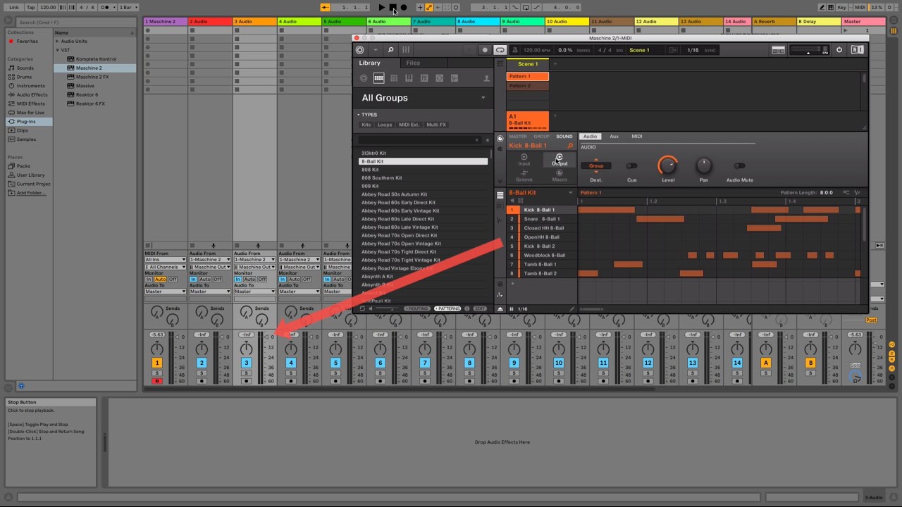 Как направить звуки MASCHINE 2 на отдельные аудиодорожки в Ableton Live