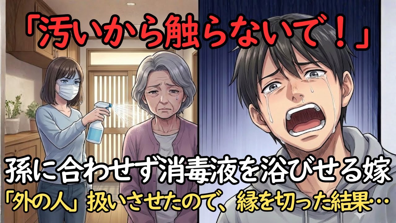 【息子夫婦】孫に会わせず消毒液をかける嫁「汚いから触らないで」息子「母さんは外の人だから」→私「わかった、遺産も援助も白紙ね」5年後、息子の末路が…【シニア朗読】【家族関係】