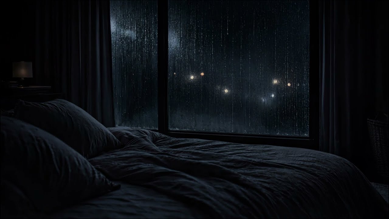 🌧 Heavy Rain on Window Glass — Deep Sleep Ambience (Ultra Dark, No Music)