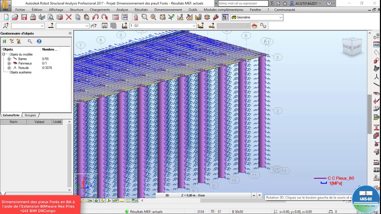 Dimensionement de pieux forés en BA à l'aide de l'extension REX PILES de Robot Structures partie 1