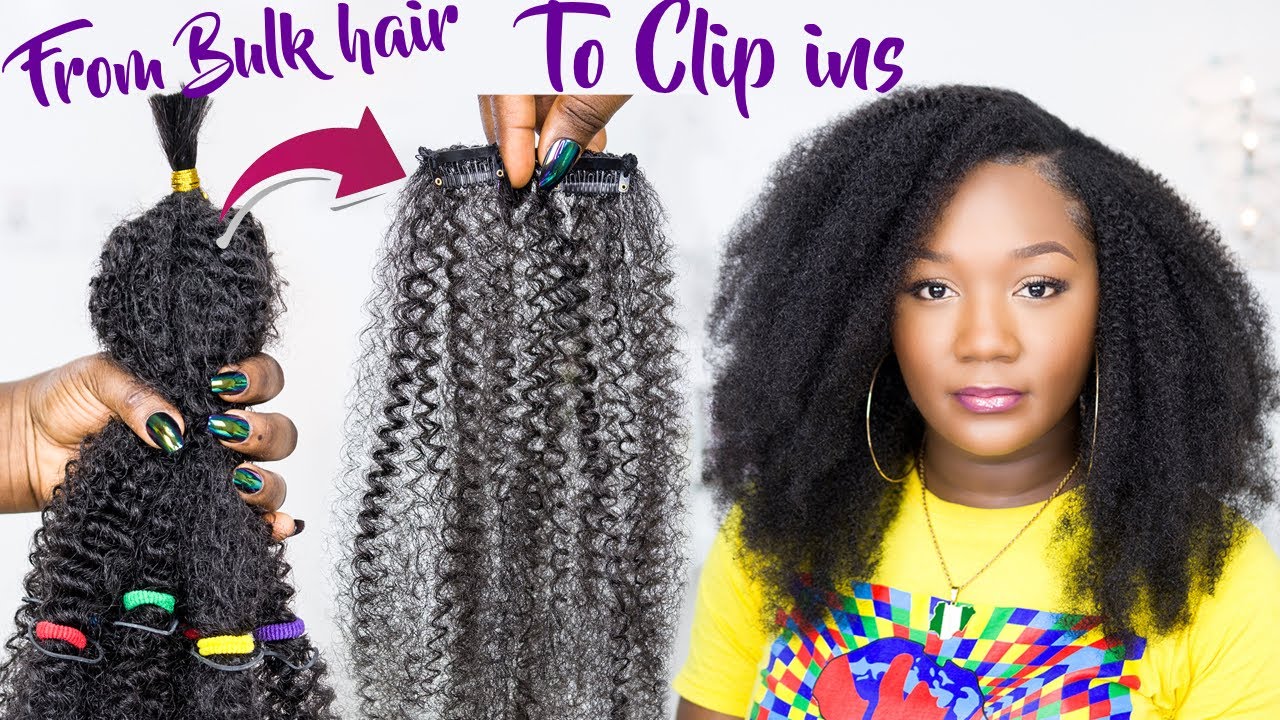 😱 DIY kinky curly CLIP-INS with only ONE pack of BULK hair!!!