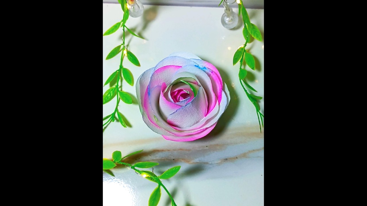 How to make Aesthetic Rose with tissue paper| Diy flower making ideas with napkin paper#shortsviral