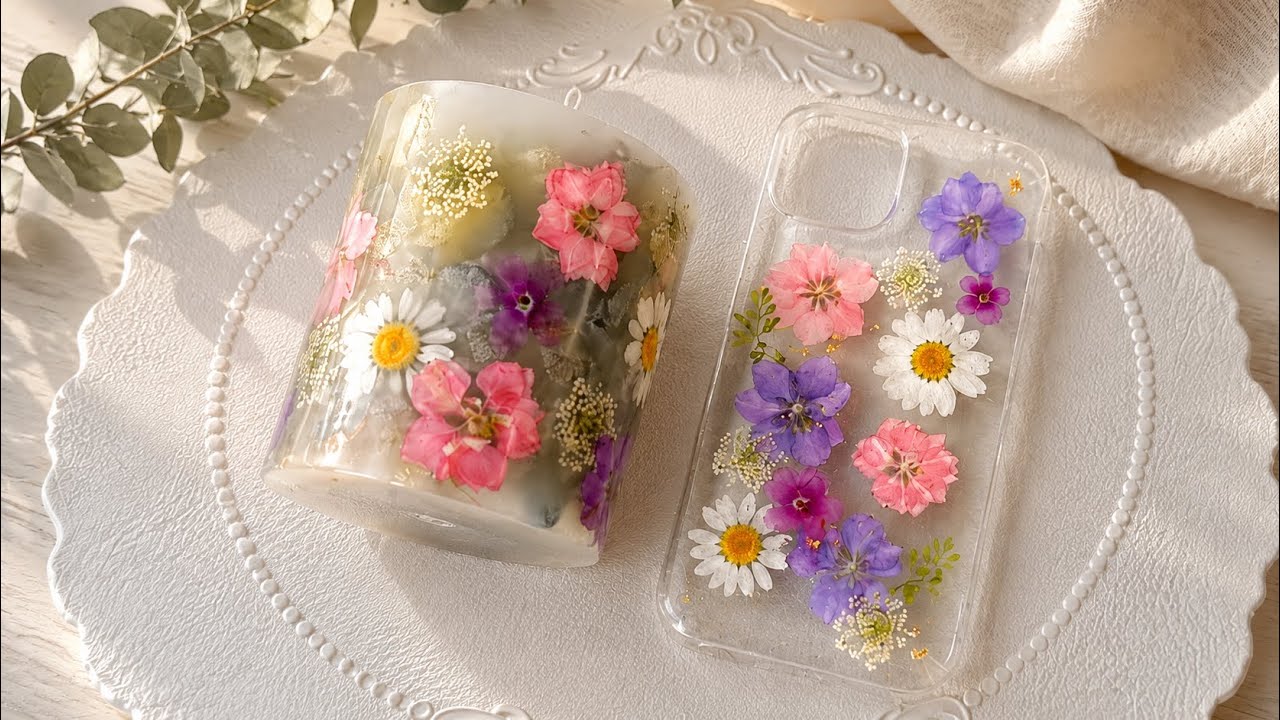 【DIY Vlog】 千鳥草の押し花で作るボタニカルキャンドルとスマホケース/Making pressed flower botanical candles and smartphone cases