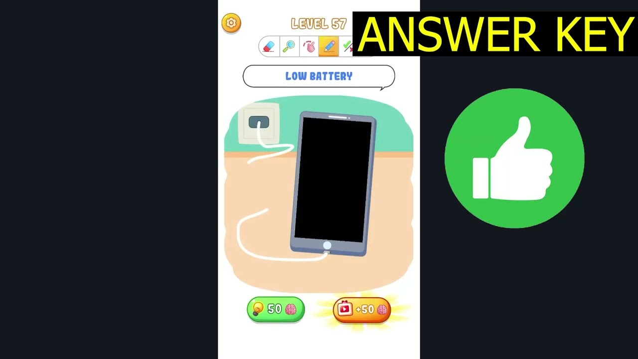 Tricky Quiz Brain Out Puzzle LEVEL 57 Low battery (ANSWER KEY) Gameplay Walkthrough - SlowMotion