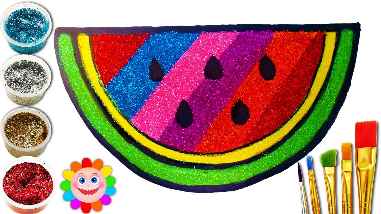 Learn Colors with Glitter Watermelon Art Drawing and Coloring for Kids