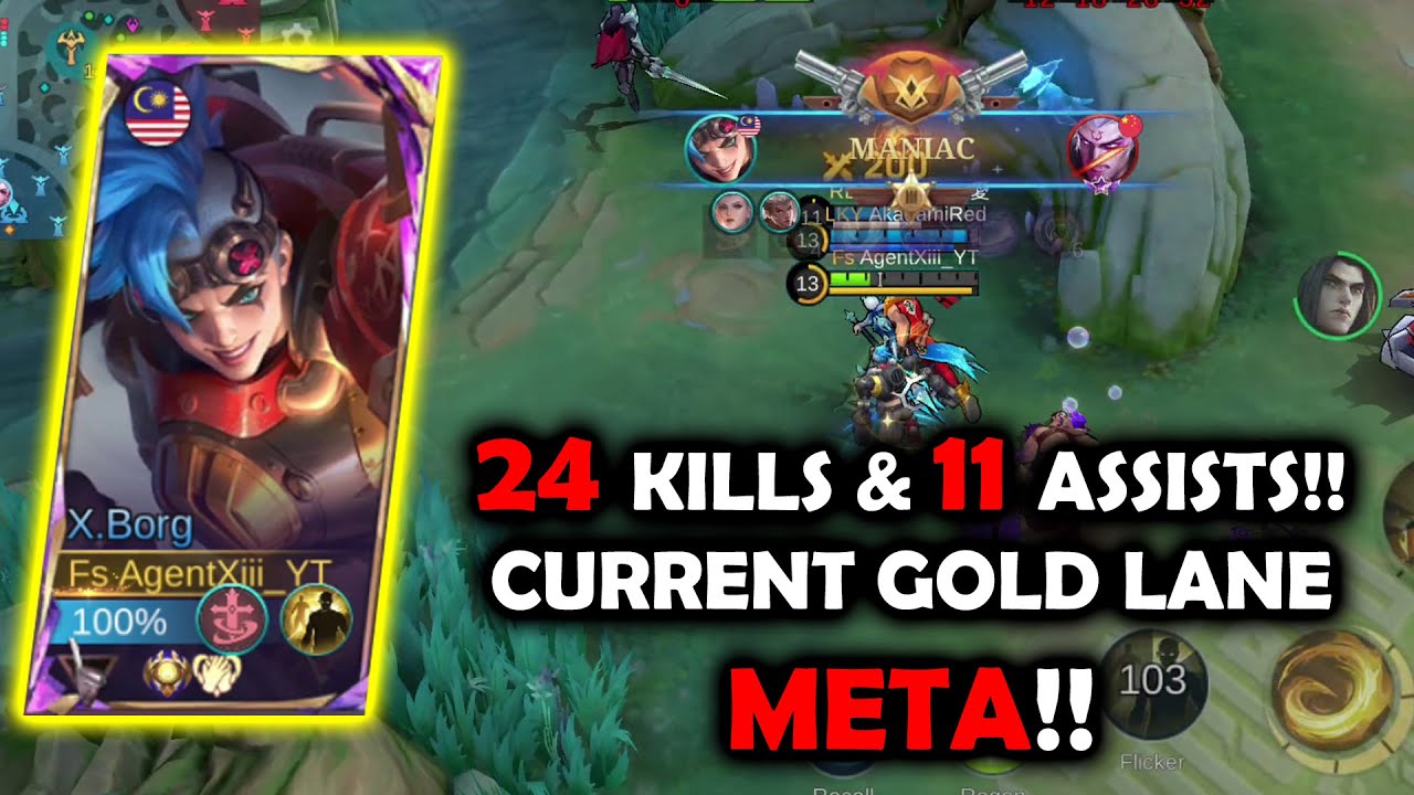 24 KILLS!! FIGHTER IN GOLD LANE META - (X-BORG) MLBB