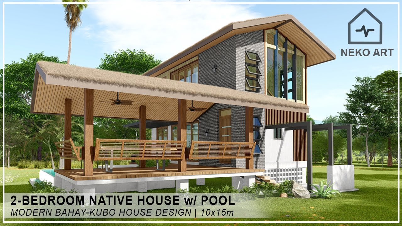 EP- 57 | 2 BEDROOM 2 STOREY NATIVE HOUSE with POOL (15 x15m lot ) | Modern Bahay Kubo House Design