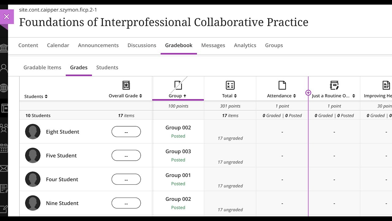 Blackboard Ultra Gradebook with Filtering by Groups