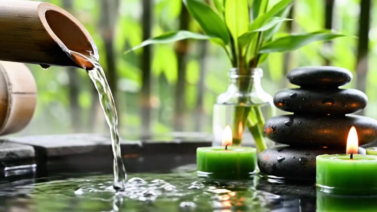 Relaxing Music Relieves Stress, Anxiety and Depression - Bamboo Water Fountain + Healing Piano Music