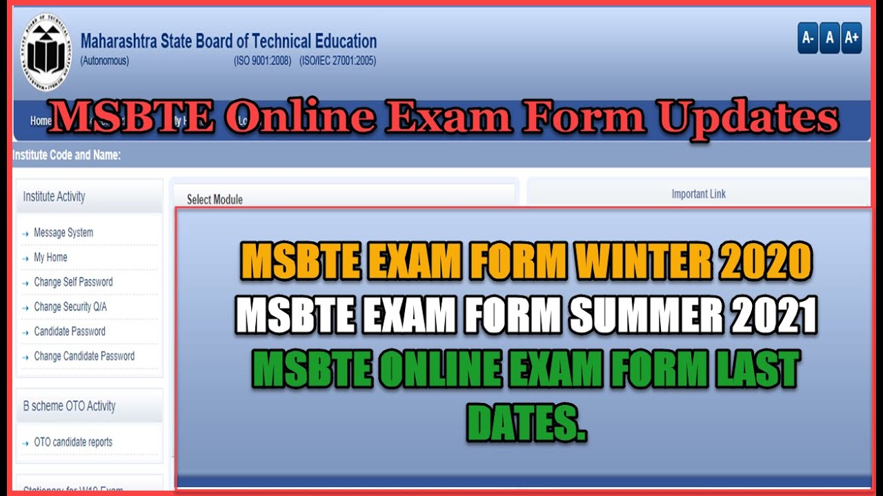 MSBTE Exam Form Winter 2020 Latest Updates & Msbte Online Exam Form Summer 2021 Last Date In Hindi.