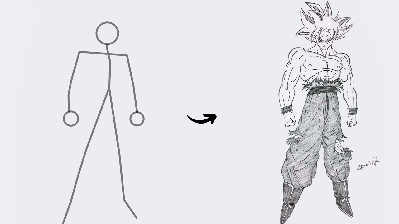 How to draw Goku Full Body out of Stick Man | Easy Step by Step