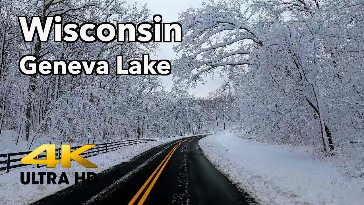 Relaxing Winter Drive around Geneva Lake in Wisconsin with the beautiful Rustic Road 29 | 4K