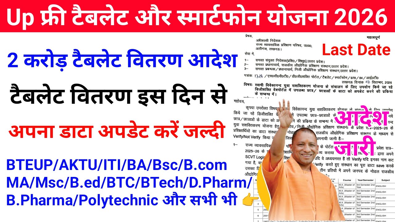 Up Free Tablets & Smartphones distribution Yojana 2026 🥳| फ्री टैबलेट | tablet smartphone news today