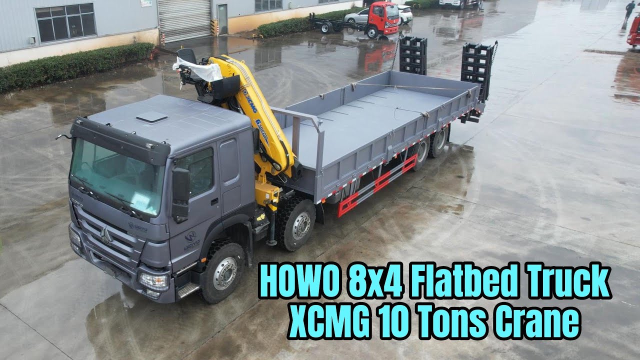 Mauritania Africa  |  Sinotruk HOWO 12 Wheeler 30-40t Self-loading Flatbed Truck + XCMG 10t Crane