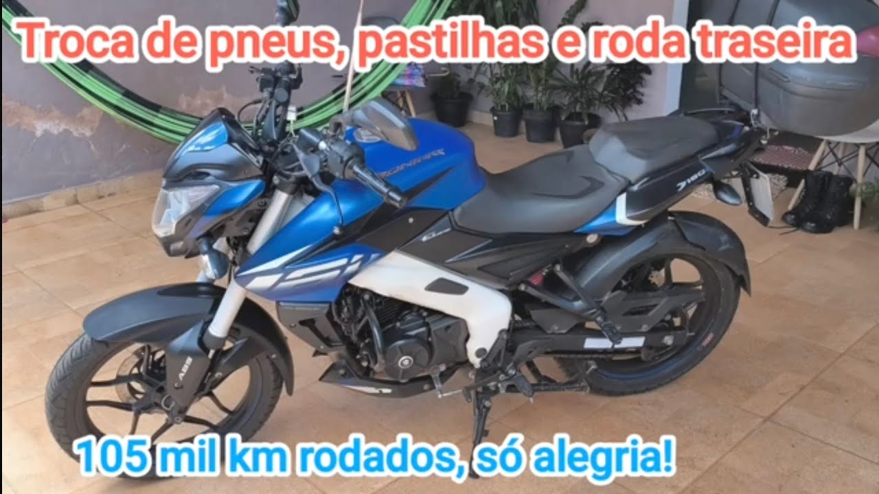 Bajaj Dominar 160. Troca de pneus, pastilha e roda traseira. 105 mil km rodados. 