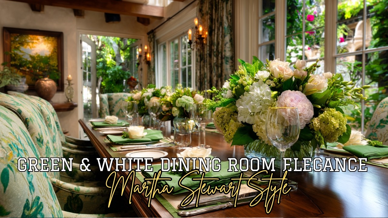 Seasonal Dining Room Decor Ideas | Elegant Green & White Martha Stewart Aesthetic 🍃🤍