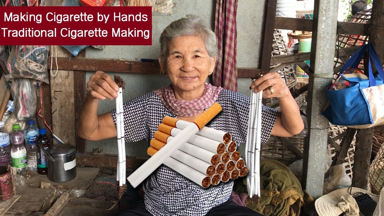 Making Cigarette by Hands,Traditional Cigarette Making by Old Woman in Battambang, Cambodia
