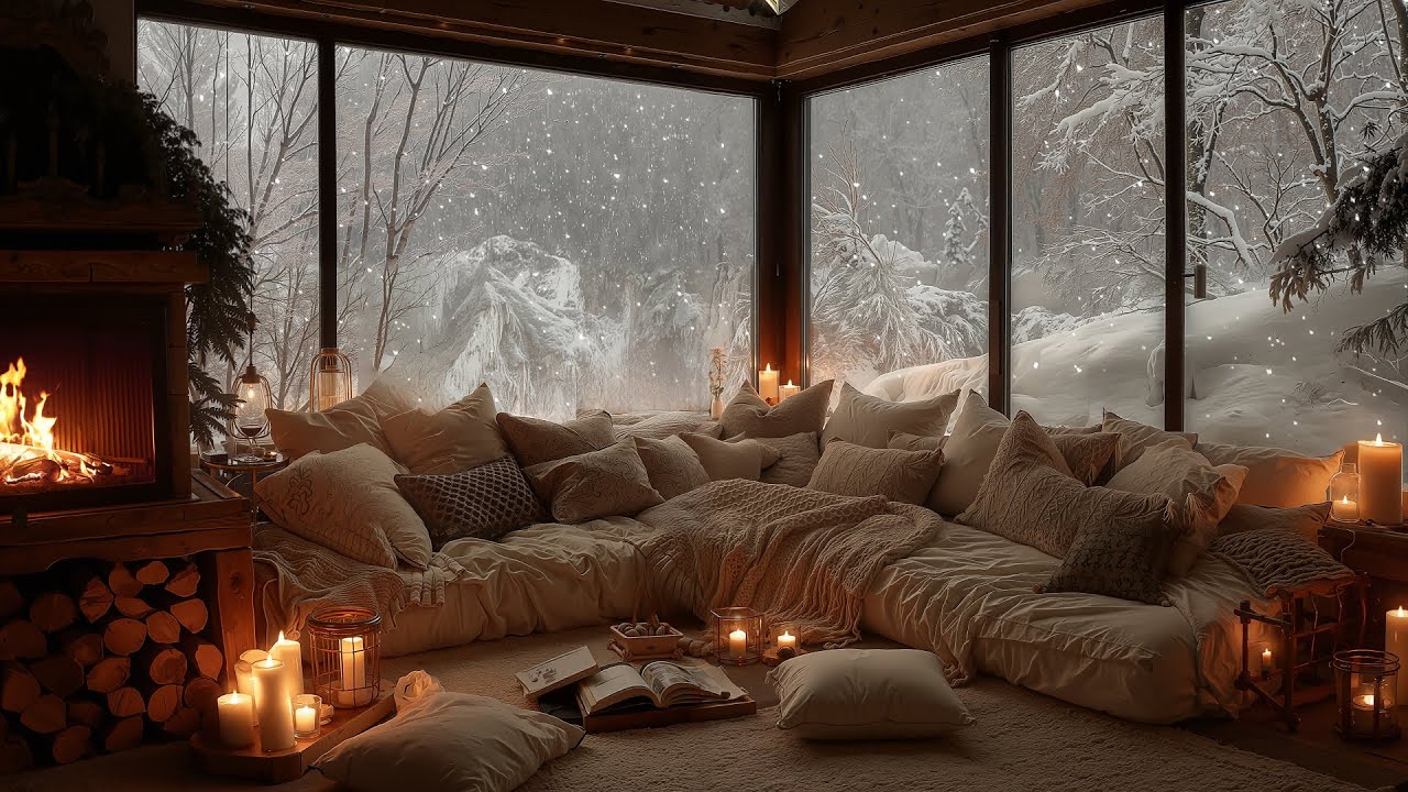 Cozy February Winter Night in the Forest ❄️ Relaxing Piano & Crackling Fireplace for Focus