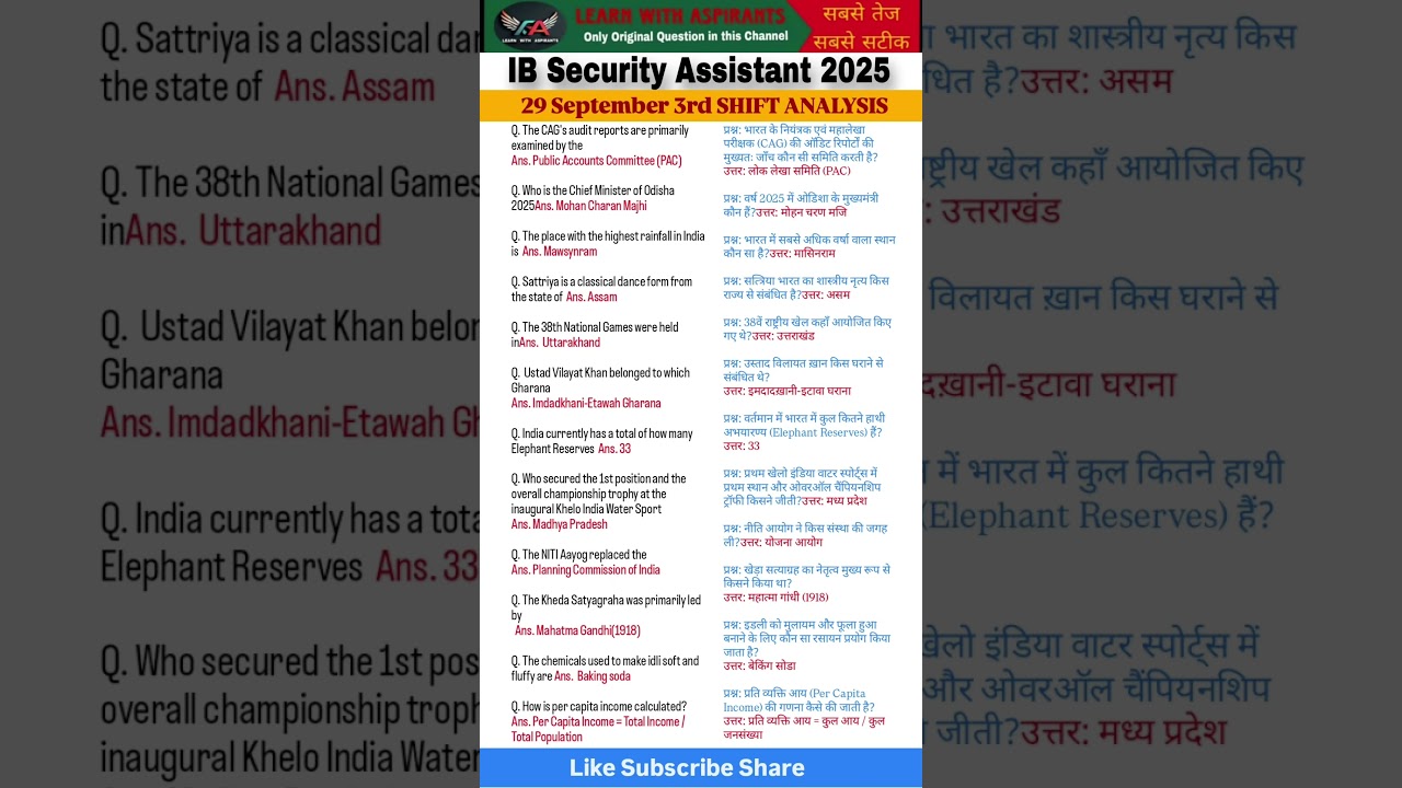 IB Security Assistant Exam Analysis 2025 |29 September 3rd SHIFT Exam | IB SA Exam review #ibsa2025