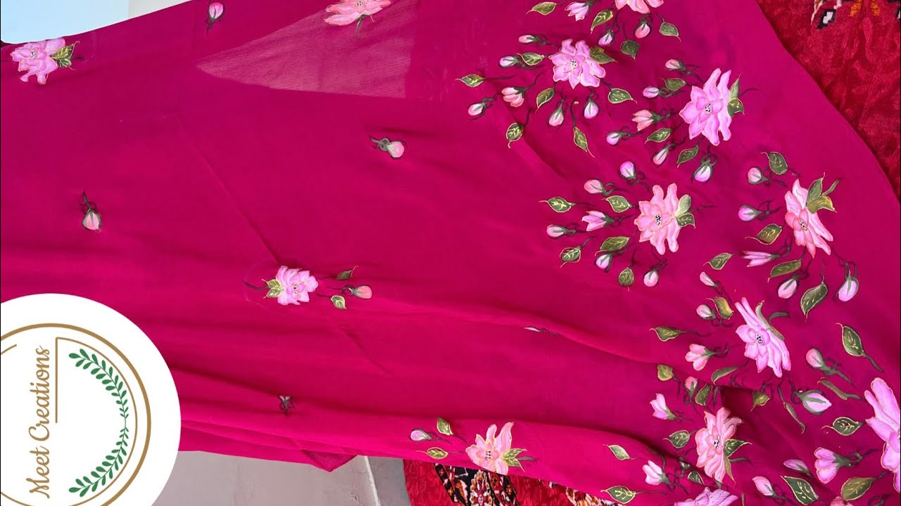Pink Suit| Floral | Crape suit| Chinon | handpainted| customized| punjabi suit| Dupatta| party wear