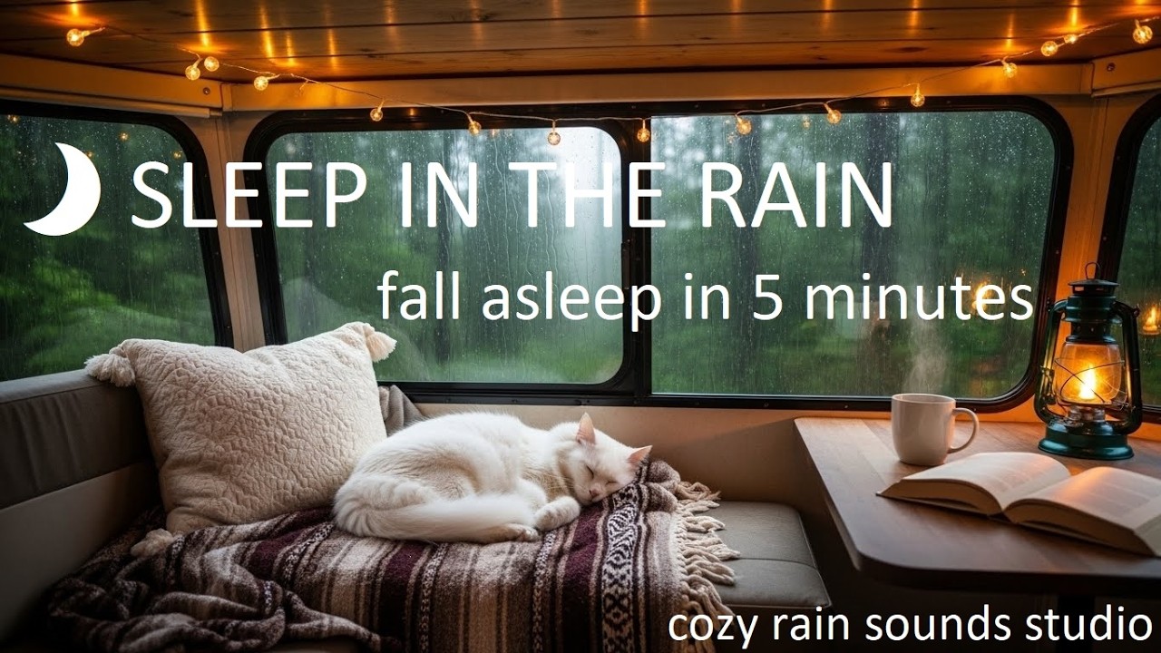 Gentle Rain And Cat Sleeping Peacefully In A Caravan 5 hrs | Cozy Rain Sounds for Sleep & Relaxation