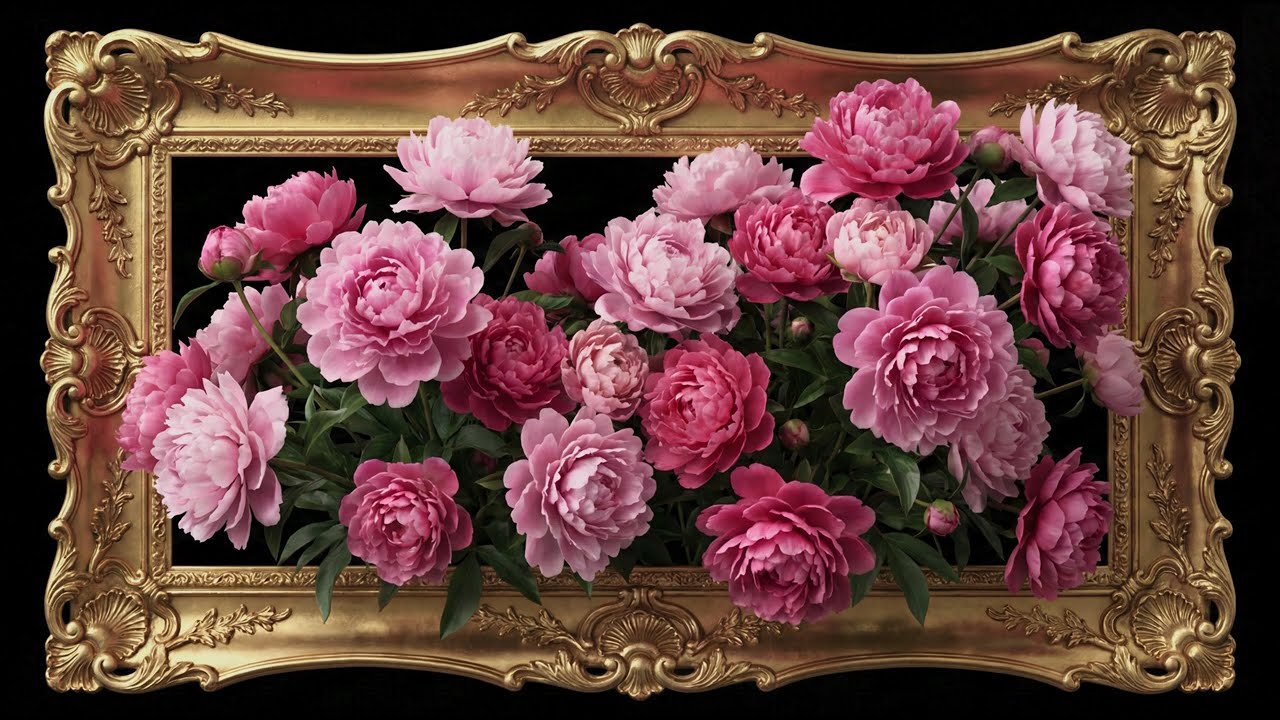 Pink Peonies in a Golden Frame 🌸 | 4K Frame TV Art | Romatic Floral TV Wallpaper