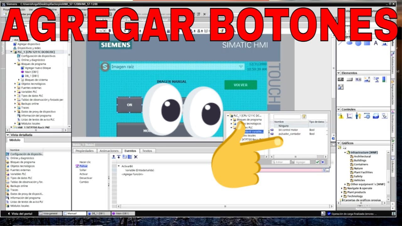 AGREGAR BOTONES + CONFIGURACIÓN + VARIABLES con WINCC TIA PORTAL - PLC ESPAÑOL 🌠!!! 139