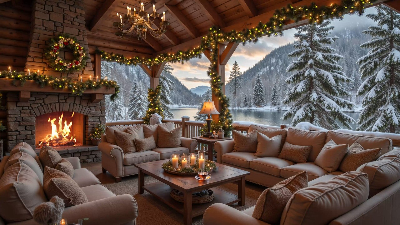 Cozy Winter by the Lake ❄️ Soft Piano & Fireplace Ambience for Relaxation and Focus