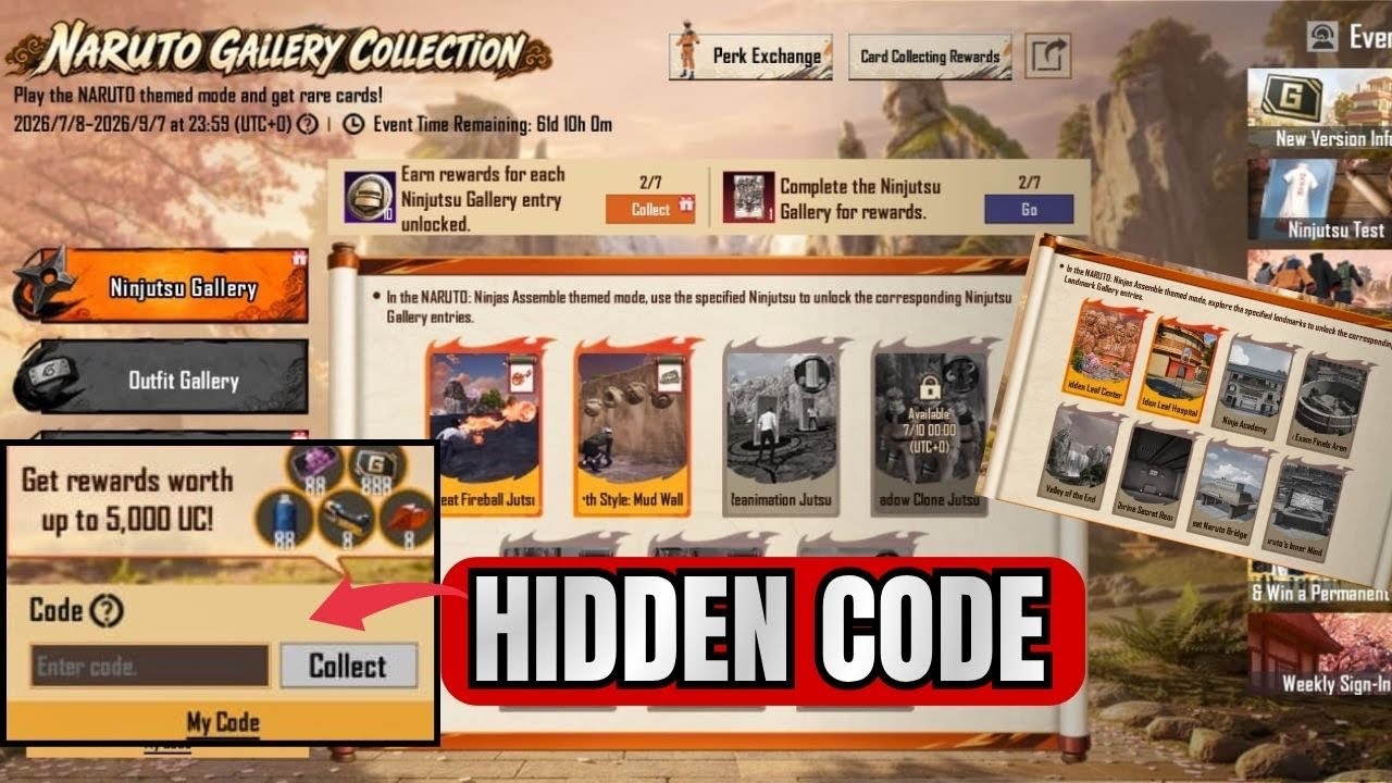 NARUTO GALLERY COLLECTION ALL EVENT EXPLAINED PUBG MOBILE | NARUTO GALLERY COLLECTION CODES
