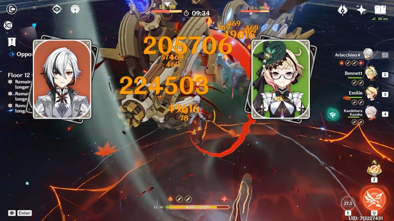 [4.8 Abyss] C1 Arlecchino 83s Top Half Continuous Speedrun