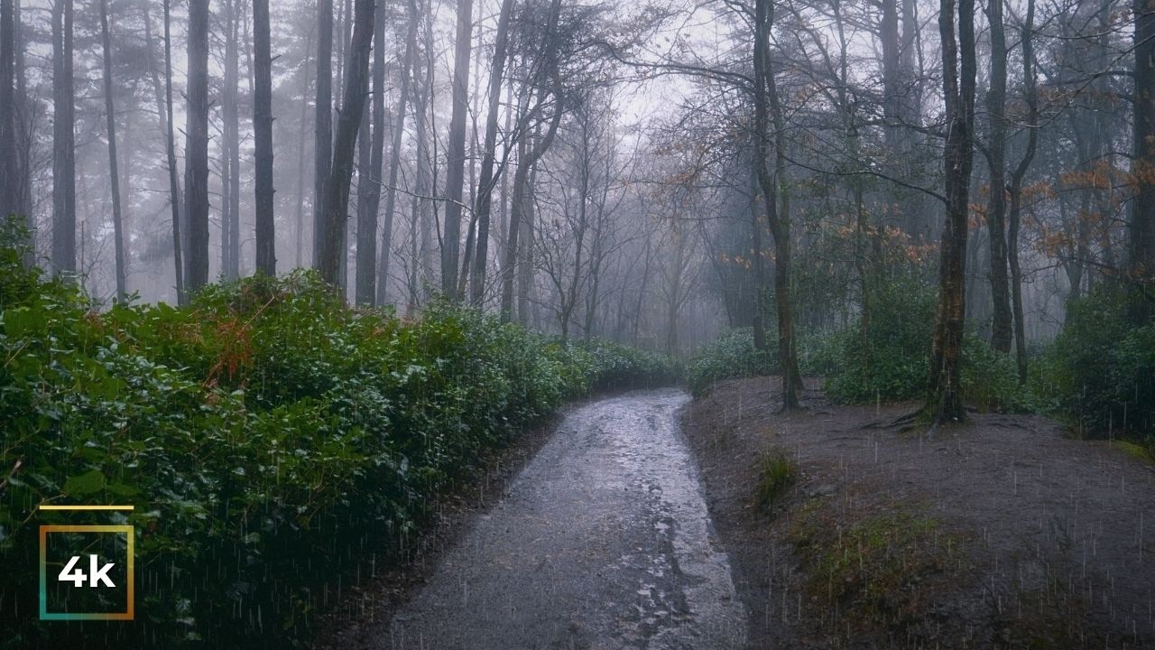 4K Relaxing Rain Walk in Misty Forest 🌧️ Heavy Rain & Fog Ambience | Cinematic ASMR Nature Walk