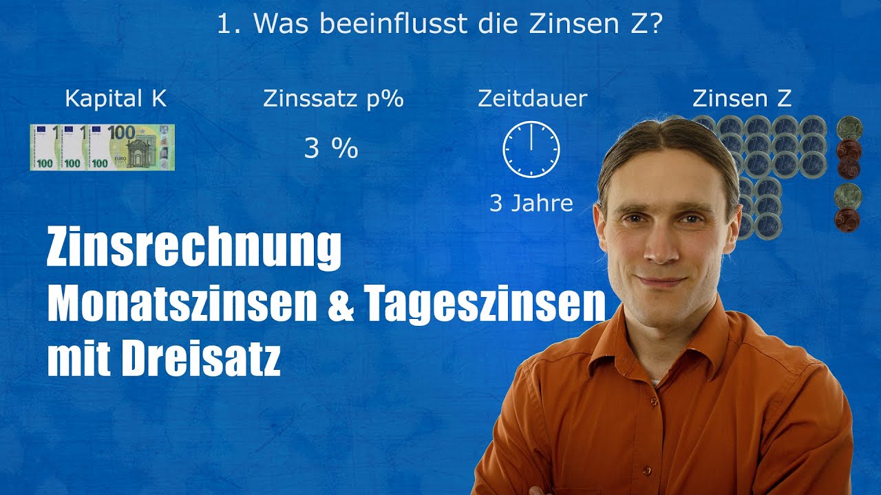 Zinsrechnung Monatszinsen & Tageszinsen mit Dreisatz | Prozentrechnen