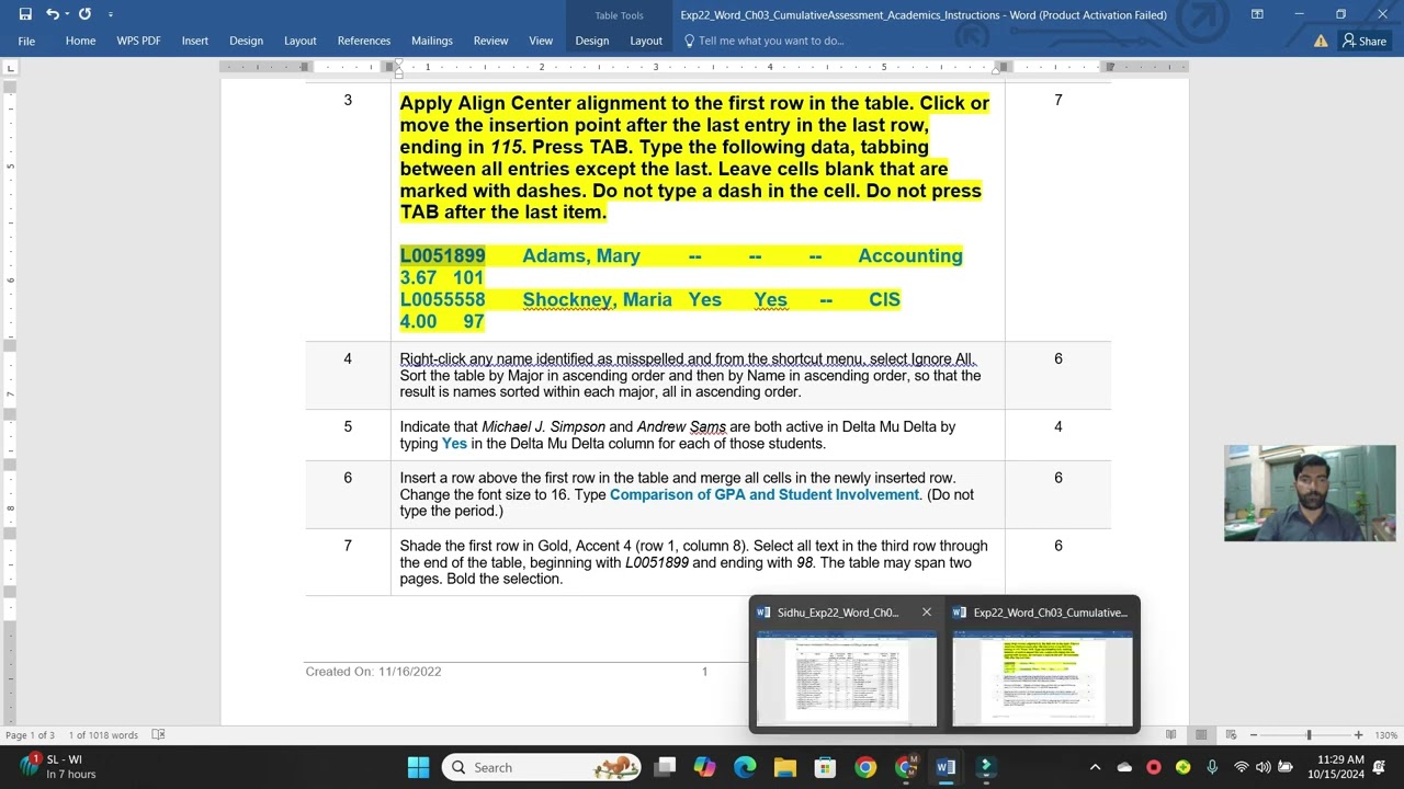 Exp22 Word Ch03 Cumulative Assessment Academics   @MyLabPearson-i7c