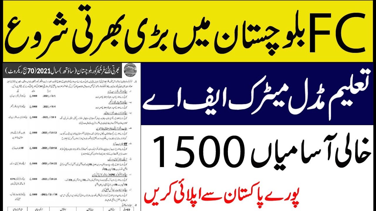 FC balochistan jobs 2021 online registration