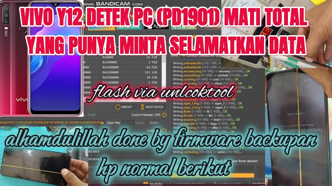 Flash Vivo Y12 mati total menggunakan file firmware. Hasil backup via unlocktool done
