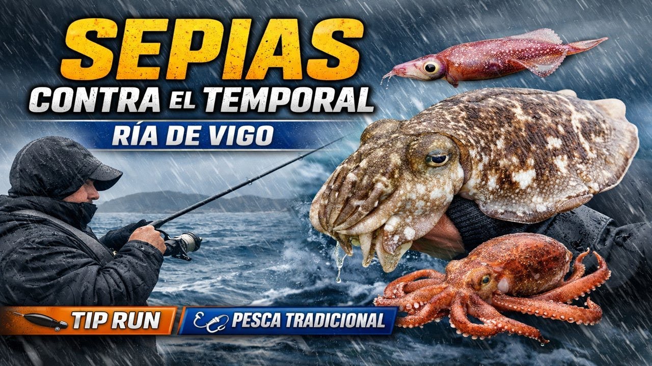 Sepias contra el temporal en la ría de Vigo | Tip Run y pesca tradicional desde embarcación