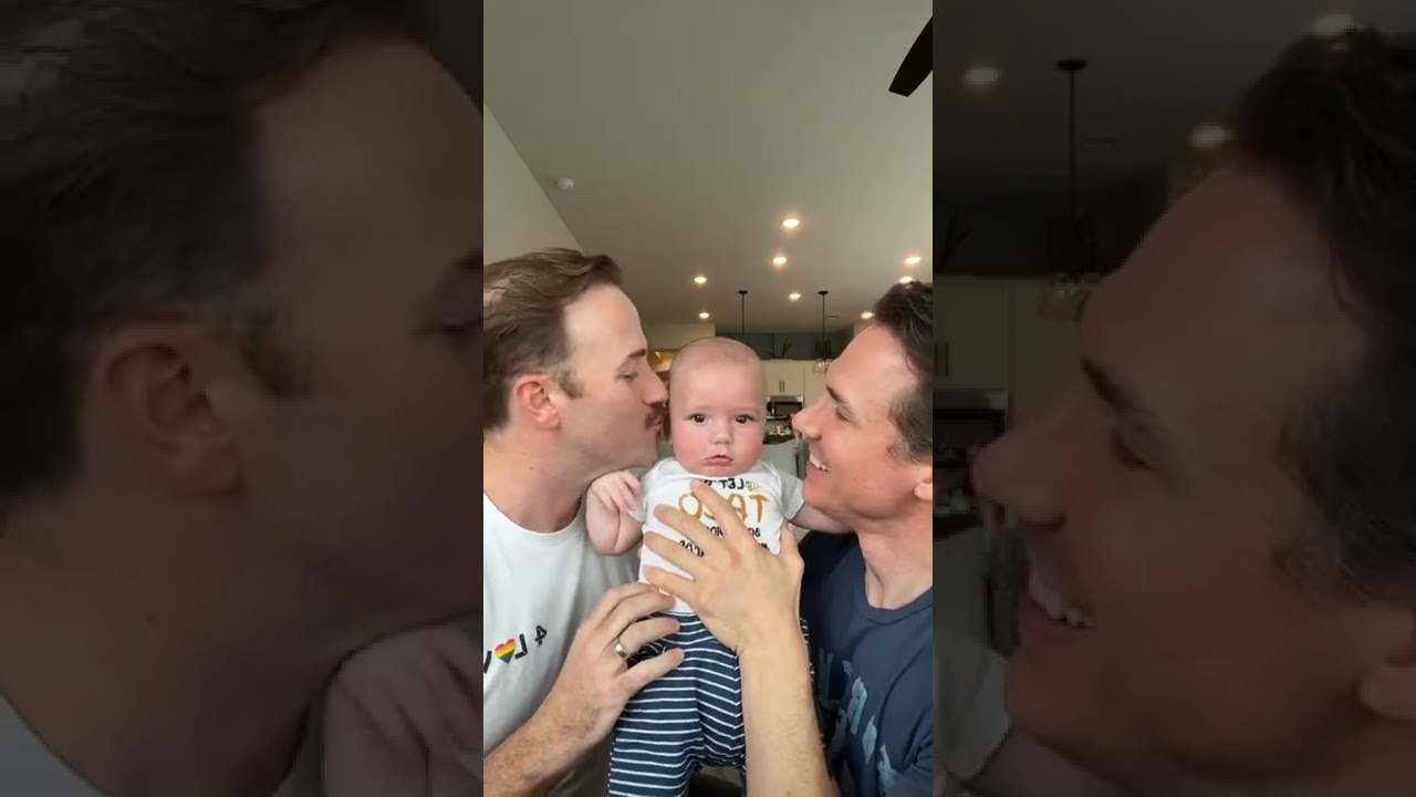 Gay Couple surprise their son with kisses #gaydads #samesexparents #newdads #baby