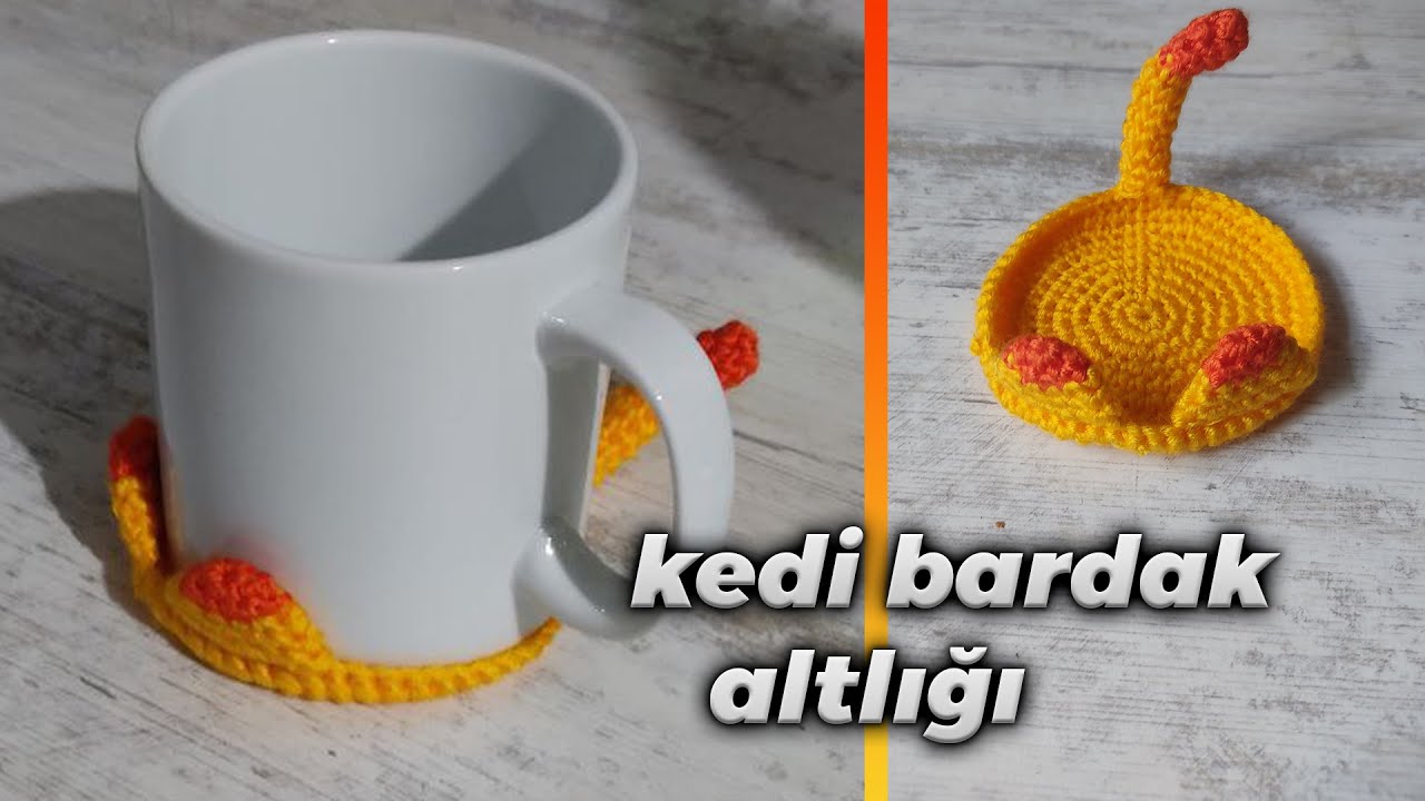 Kedi Şeklinde Bardak Altlığı | How to Make Easy Crochet Cat Coaster Knitting?
