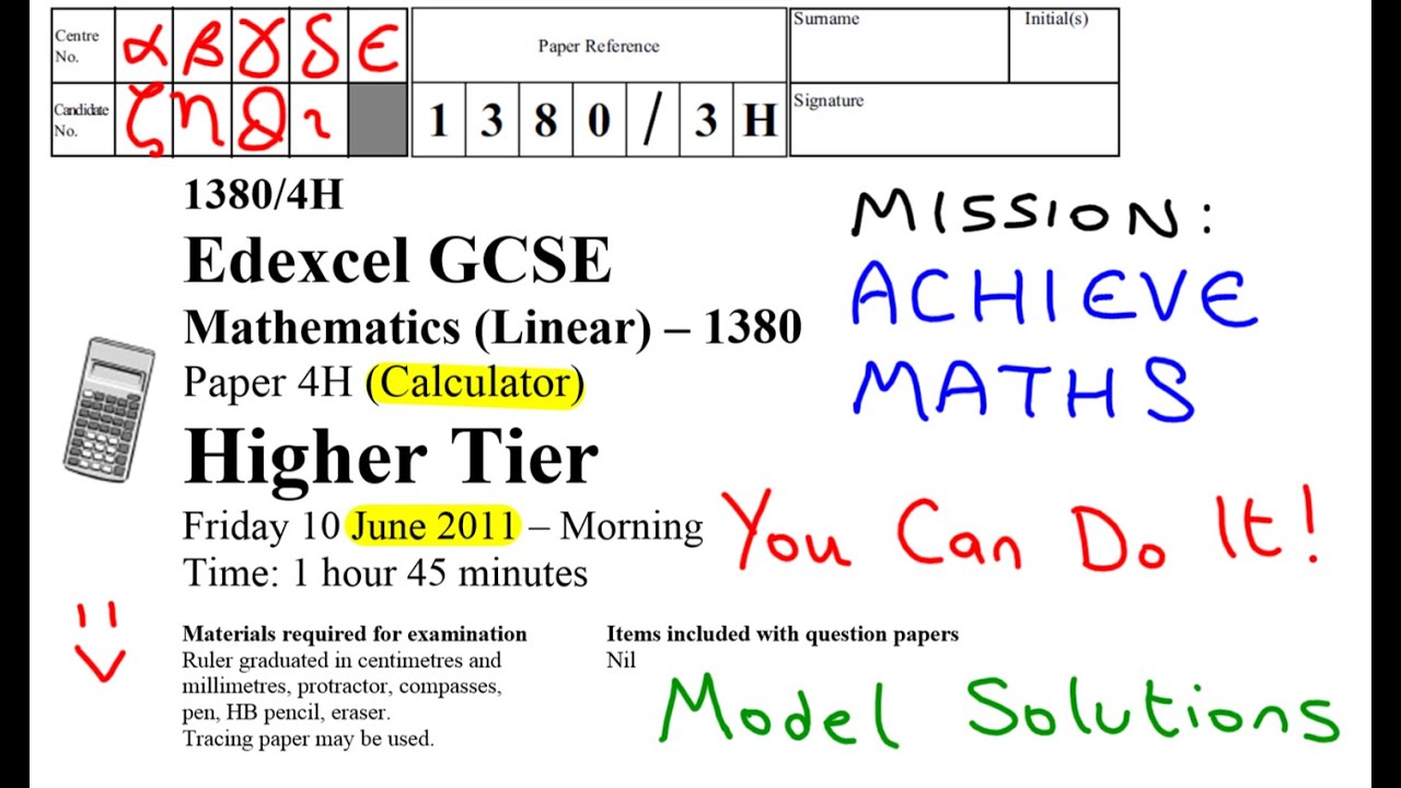 GCSE Maths Edexcel June 2011 2H Higher Calculator (complete paper)
