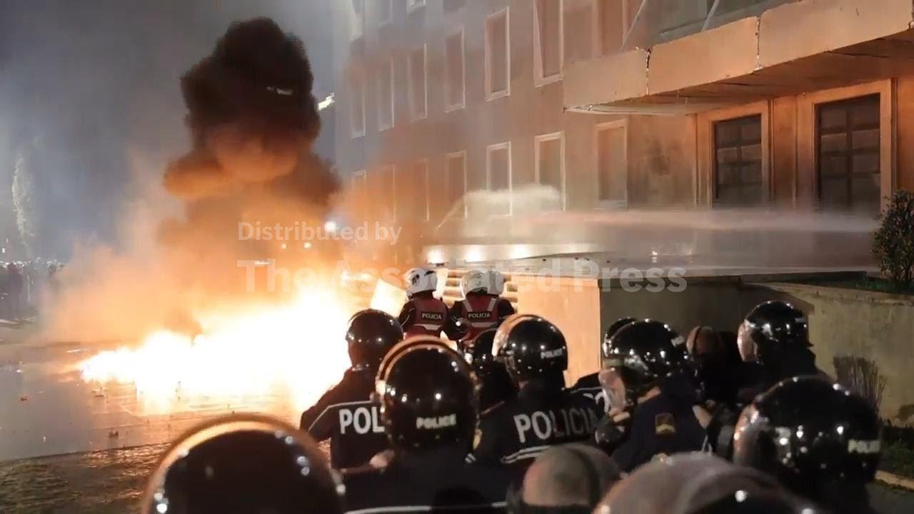 Albanian police deploy water cannon as violence breaks out at anti-government protest