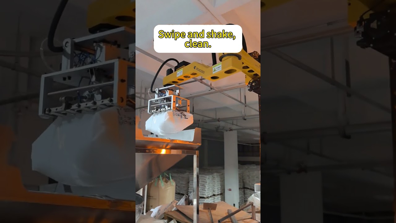robot opens bags, stable #automation #palletizer #factory #machine