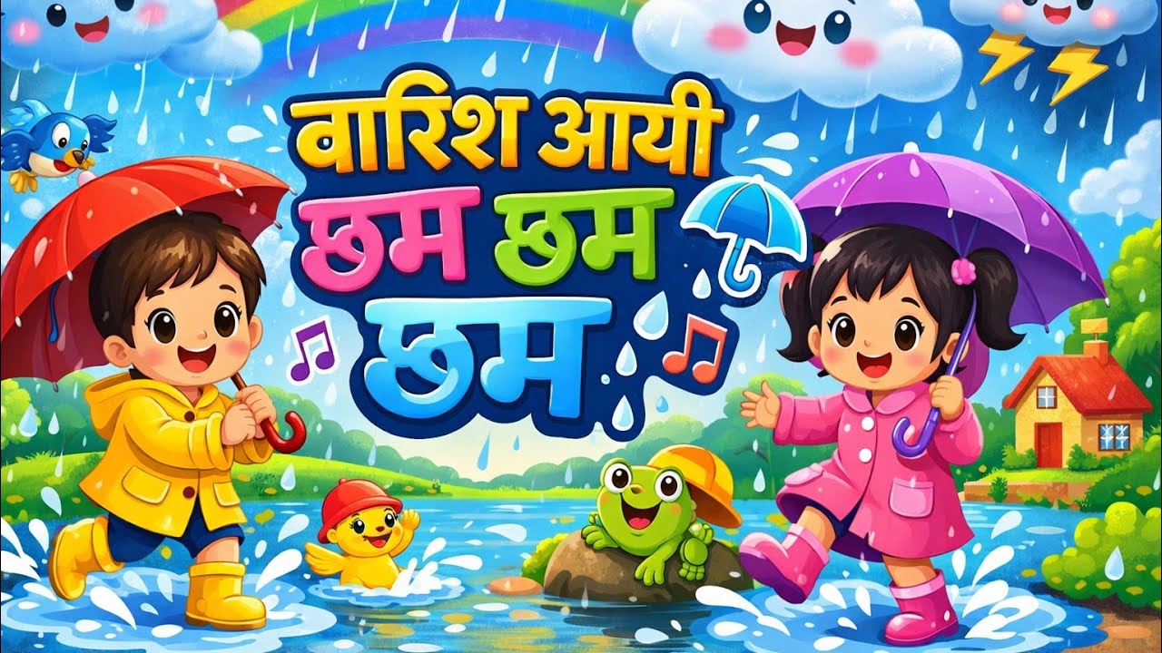 बारिश आयी छम छम छम ☔ | Barish Aayi Cham Cham☔|  Hindi Rhyme for Kids| #kidsrhymes #hindirhymes #kids