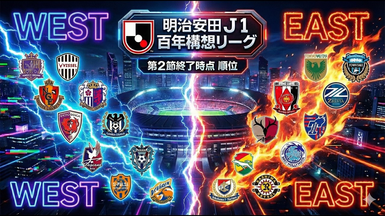【明治安田Ｊ１百年構想リーグ】第2節終了時点の順位を見ていくぞ！WEST・EAST両方ともどんな感じ？気になるVファーレンは何位？