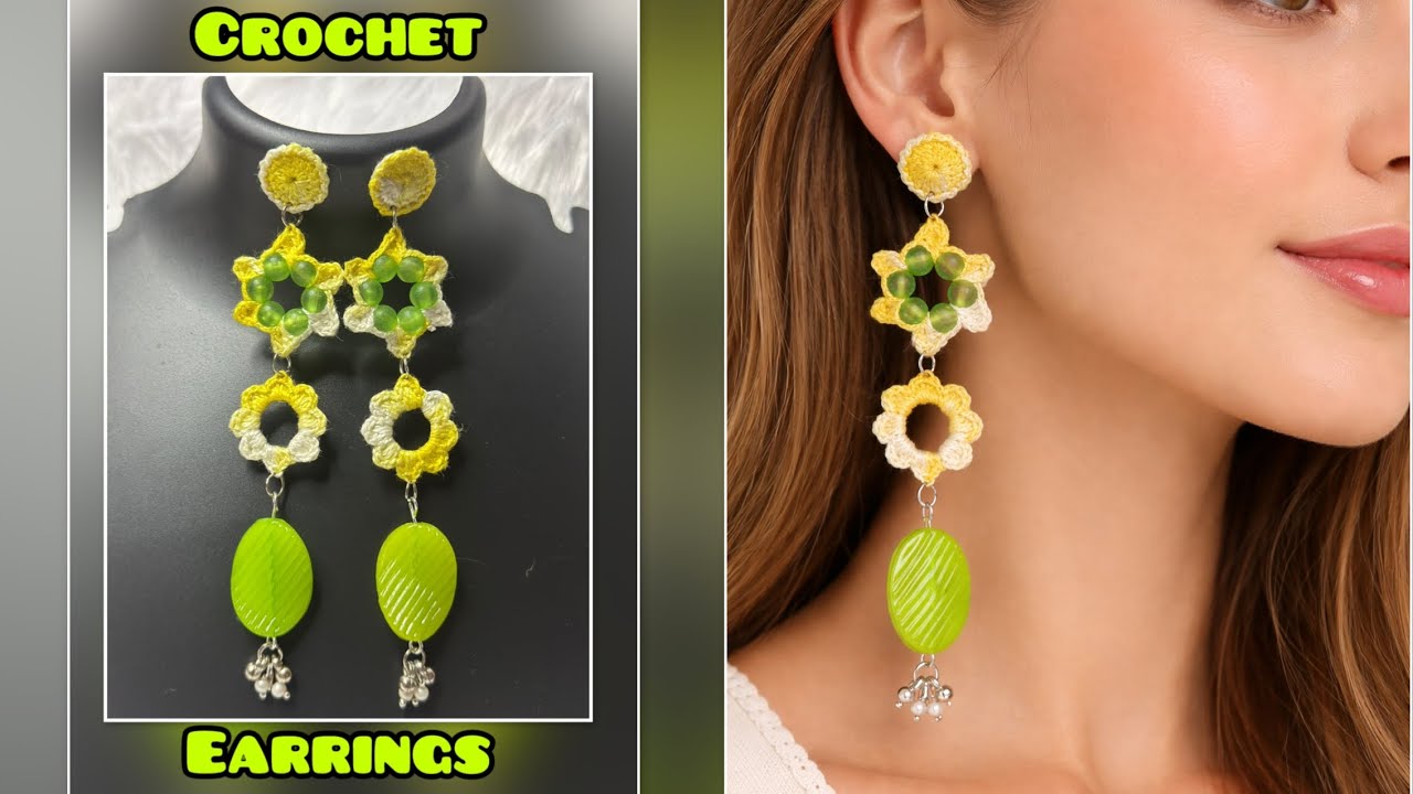 Crochet Earrings with Beads Tutorial🌼 Fresh & Elegant Design|Jewellery making for beginners|Trending