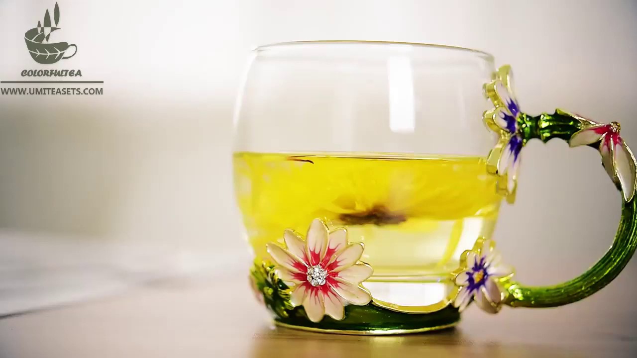 Colour Enamel Flowers Glass Tea Cup