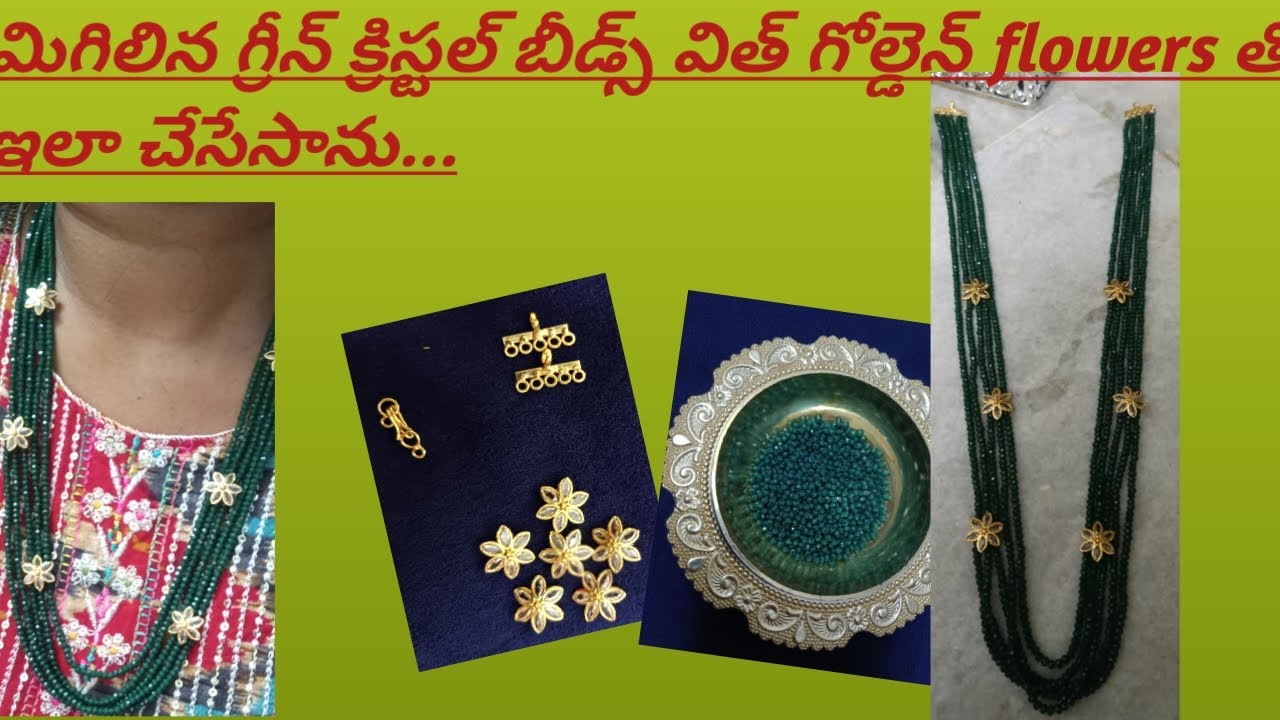 how to make a trendy chain with green crystals and flowers which looks elegant 🤩